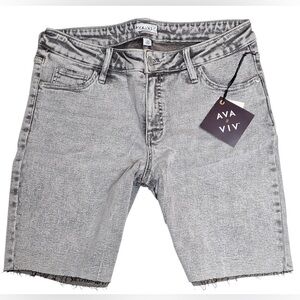Ava & Vic Women’s Plus Gray Acid Wash Raw Hem Denim Bermuda Mid High Rise Shorts